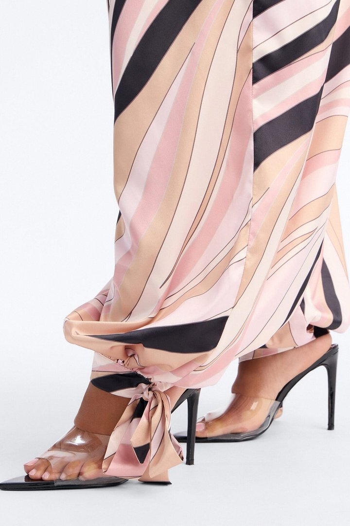 Untamed Abstract Satin Pant Set And Head Scarf - Pink/combo