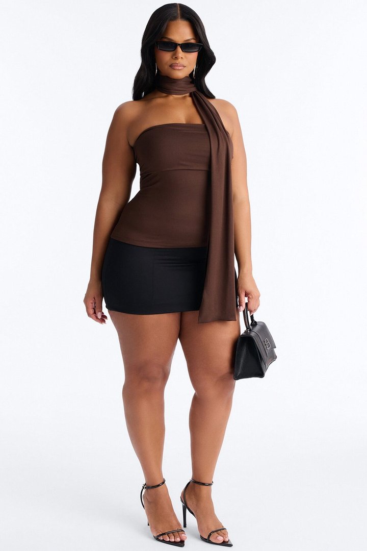 Downtown Elegance Tube Top & Scarf 2 Piece Set - Brown
