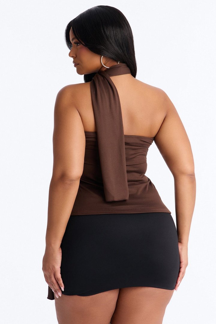 Downtown Elegance Tube Top & Scarf 2 Piece Set - Brown