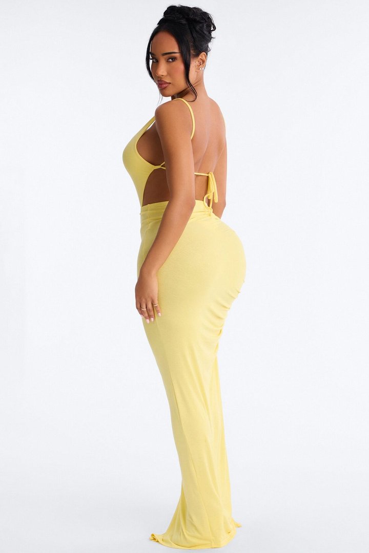 Kara Backless Bodysuit Maxi Skirt Set - Yellow