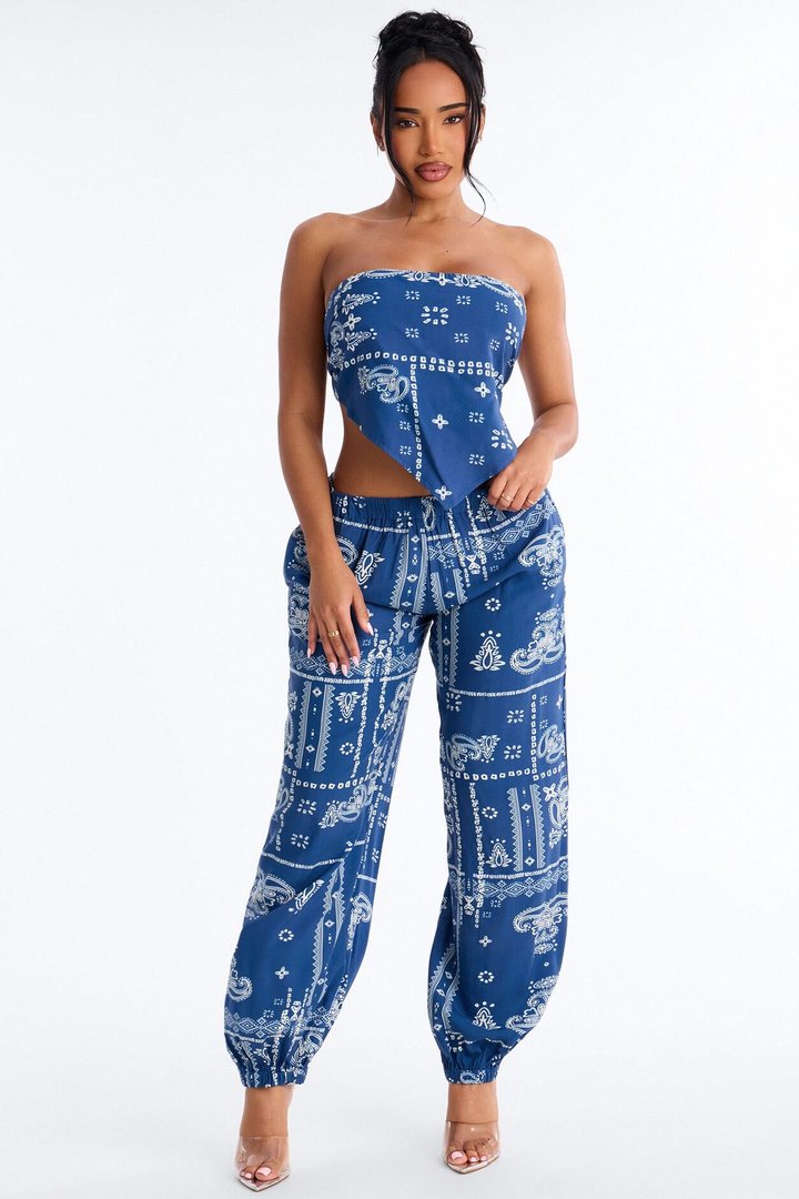 Jenna Bandana Print Balloon Pant Set - Navy