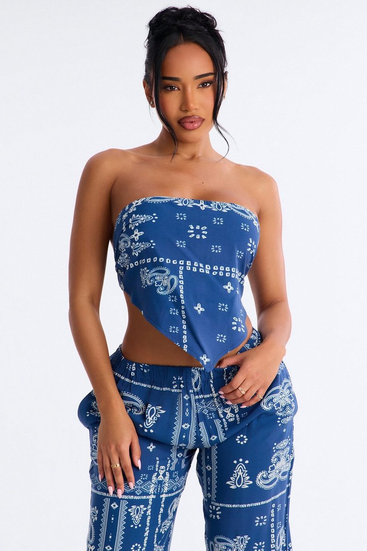 Jenna Bandana Print Balloon Pant Set - Navy
