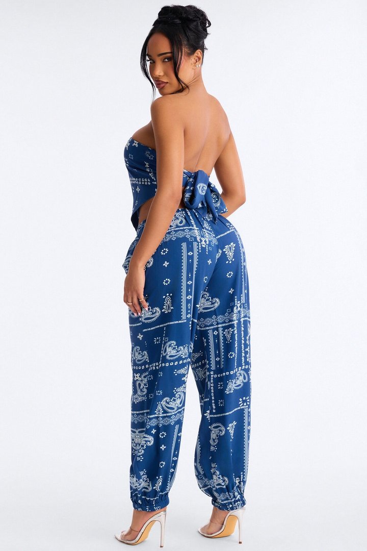 Jenna Bandana Print Balloon Pant Set - Navy