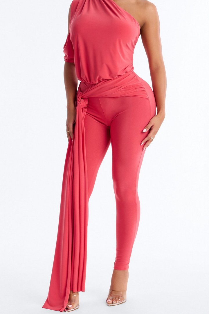 Shana Draped Catsuit - Coral