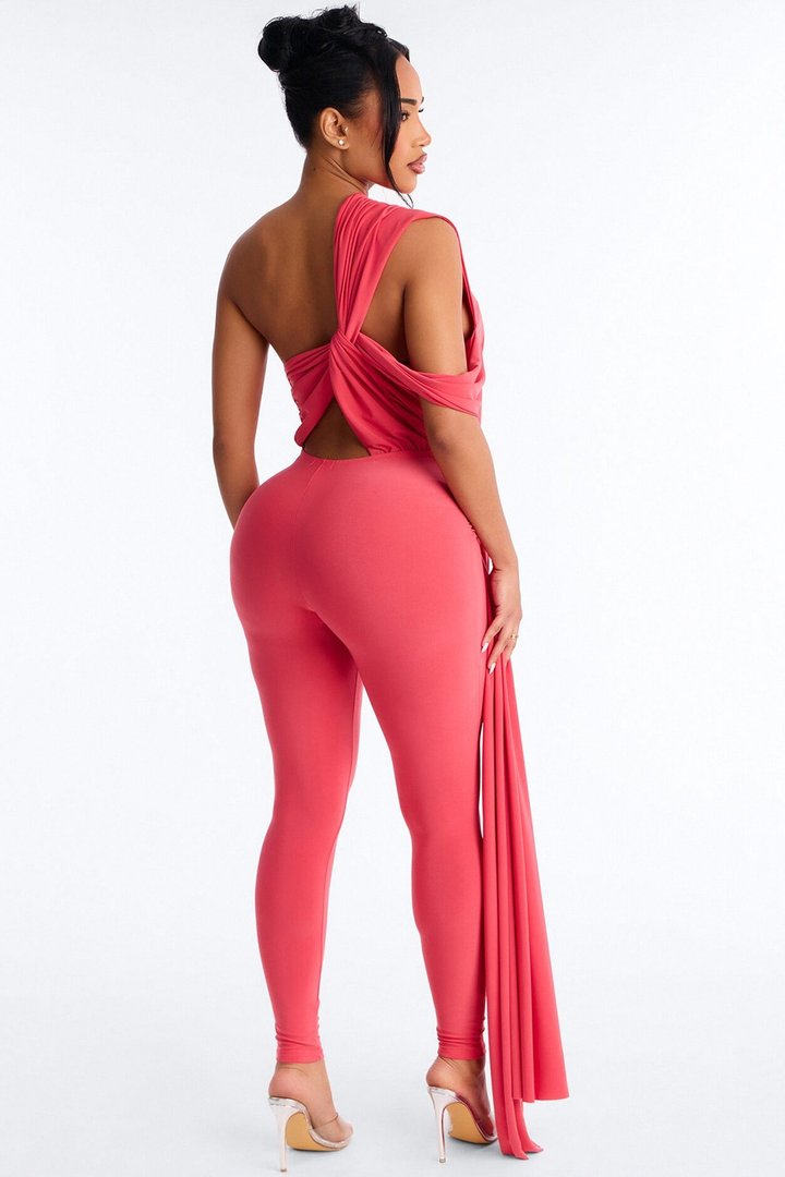 Shana Draped Catsuit - Coral