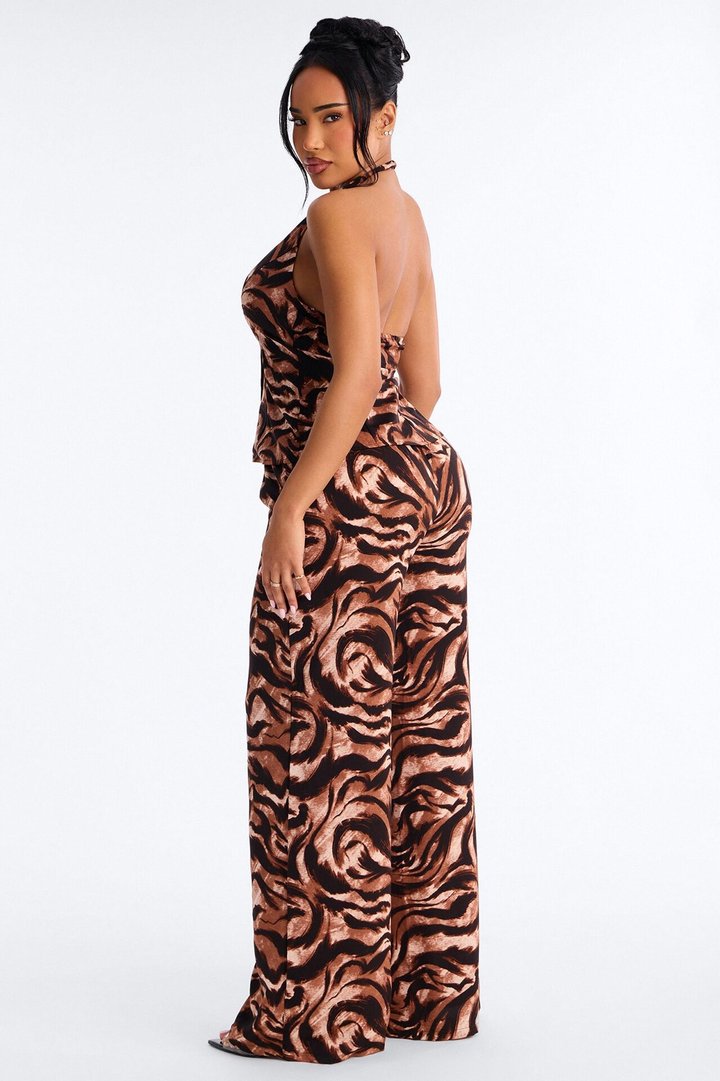 Charley Animal Print Halter Pant Set - Brown/combo