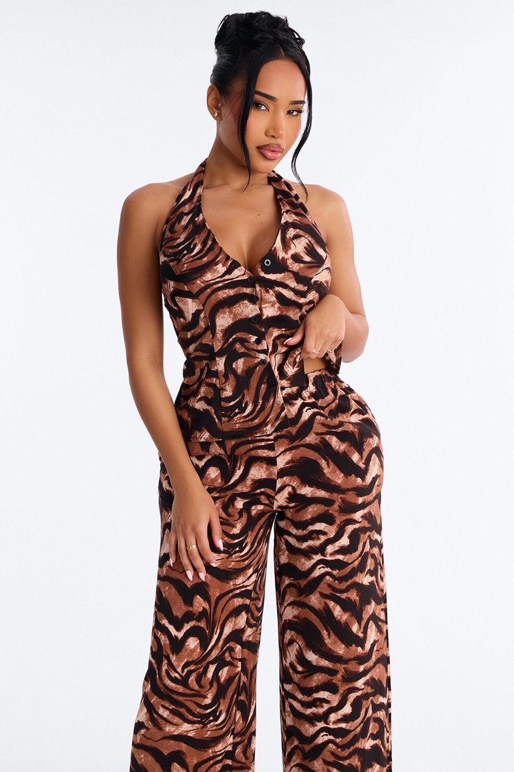 Charley Animal Print Halter Pant Set - Brown/combo