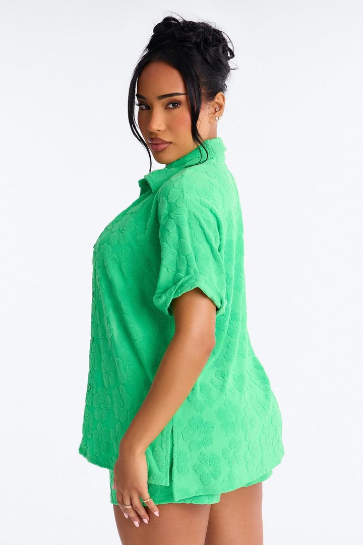 Cristal Textured Swim Cover Up Short Set - Green