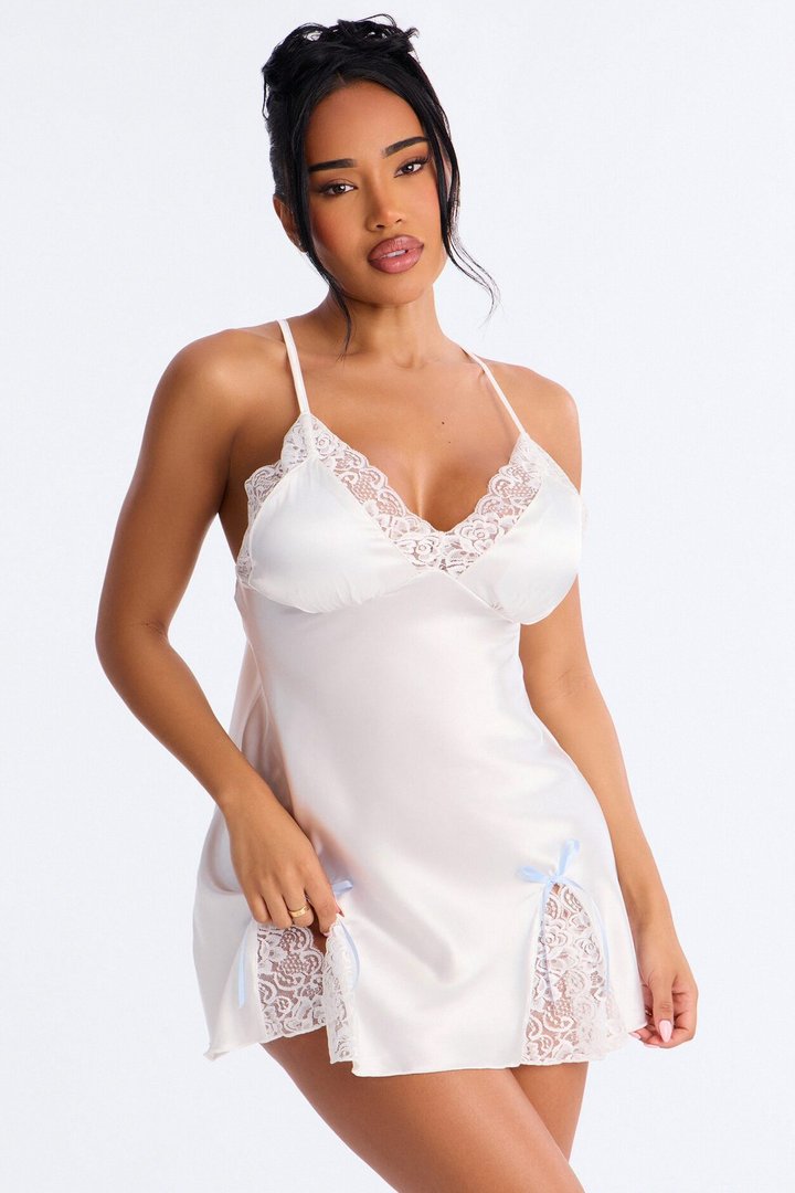 Elisia Lace Trimmed Chemise - White
