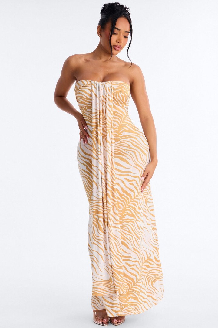 Sunset Siren Strapless Maxi Dress - Mustard/combo