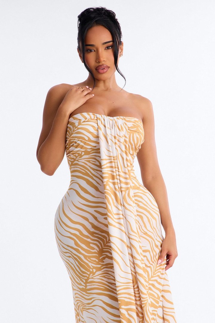 Sunset Siren Strapless Maxi Dress - Mustard/combo