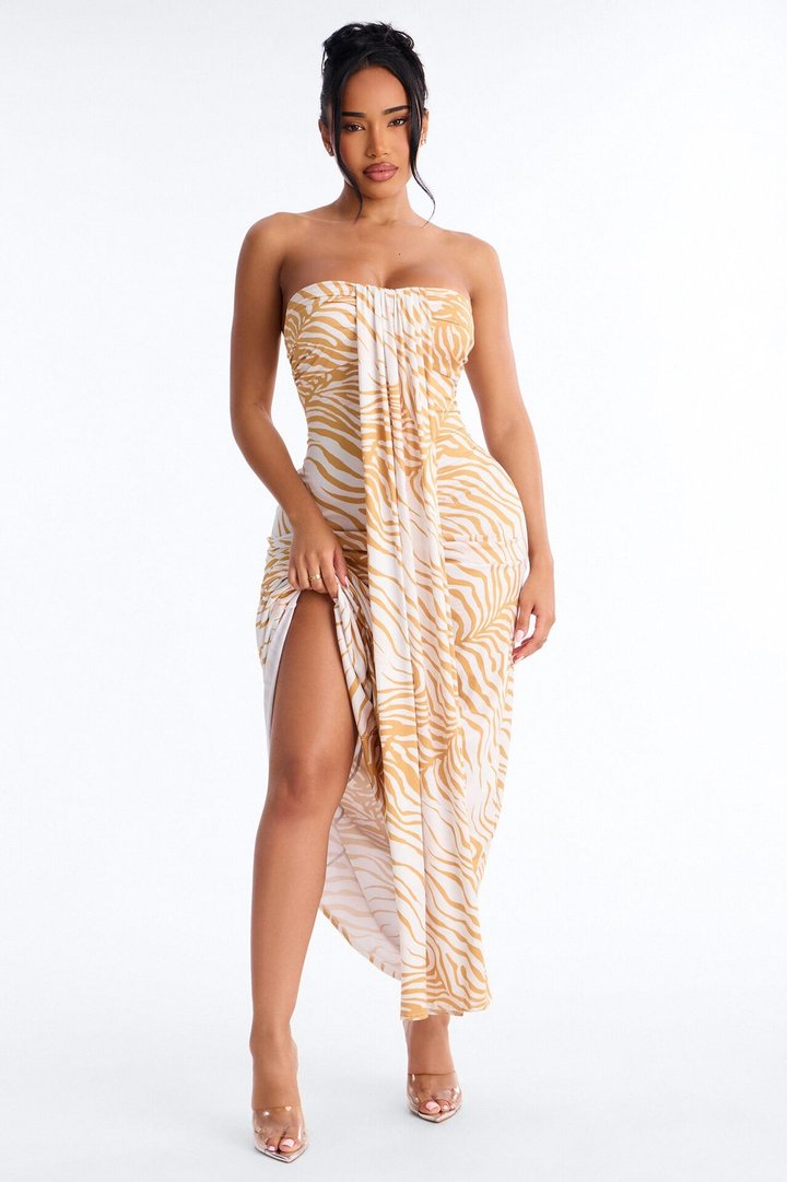Sunset Siren Strapless Maxi Dress - Mustard/combo