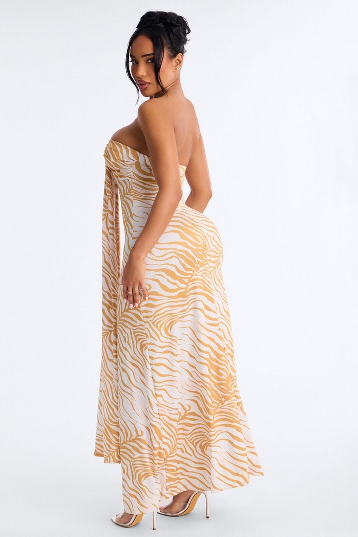 Sunset Siren Strapless Maxi Dress - Mustard/combo