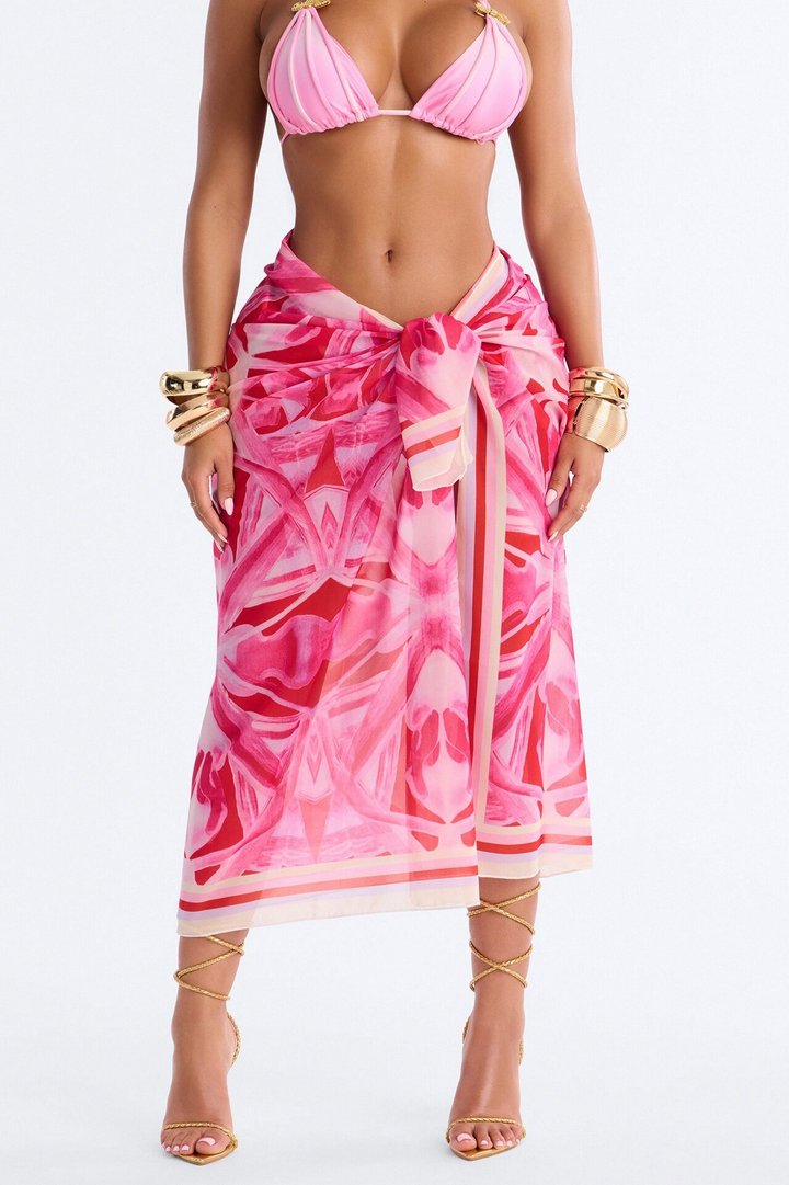 Sunkissed Hours Abstract Swim Cover Up Sarong - Pink/combo