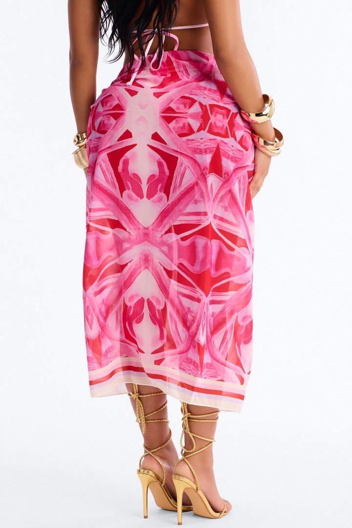 Sunkissed Hours Abstract Swim Cover Up Sarong - Pink/combo