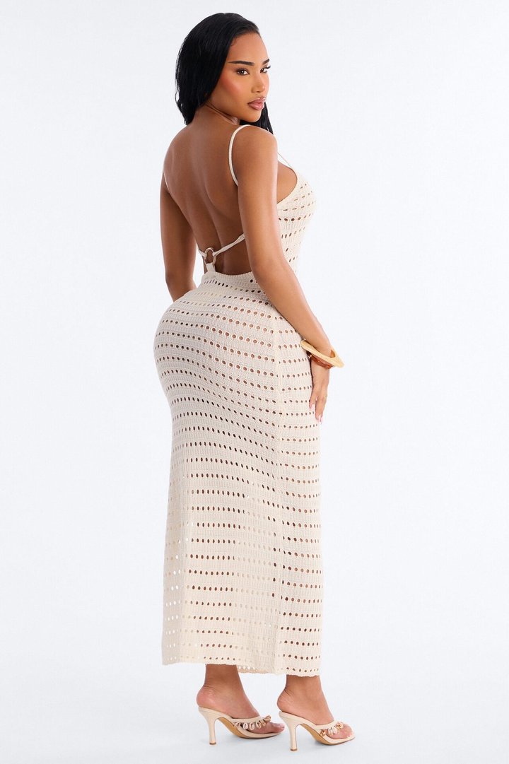 Haile Crochet Maxi Scoop Swim Cover Up Dress - White