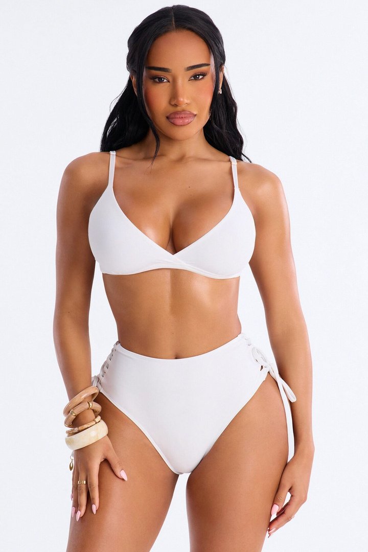 Tie Me Down Lace Up High Waist Bikini Bottom - White