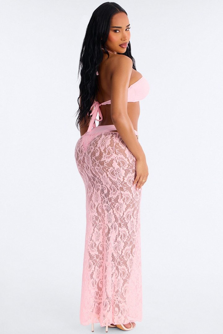 Marie Strappy Hardware 2 Piece Bikini Skirt Set - Pink