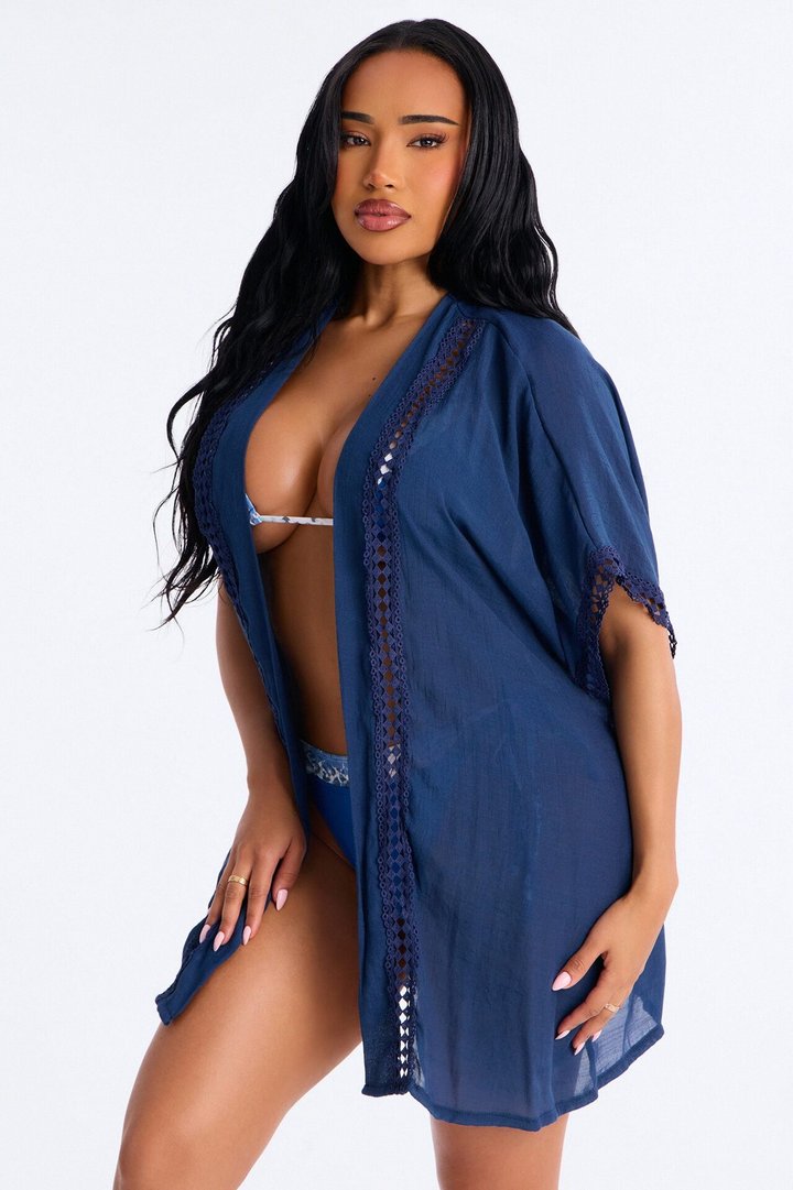Off Duty Linen Swim Cover Up Shirt - Navy