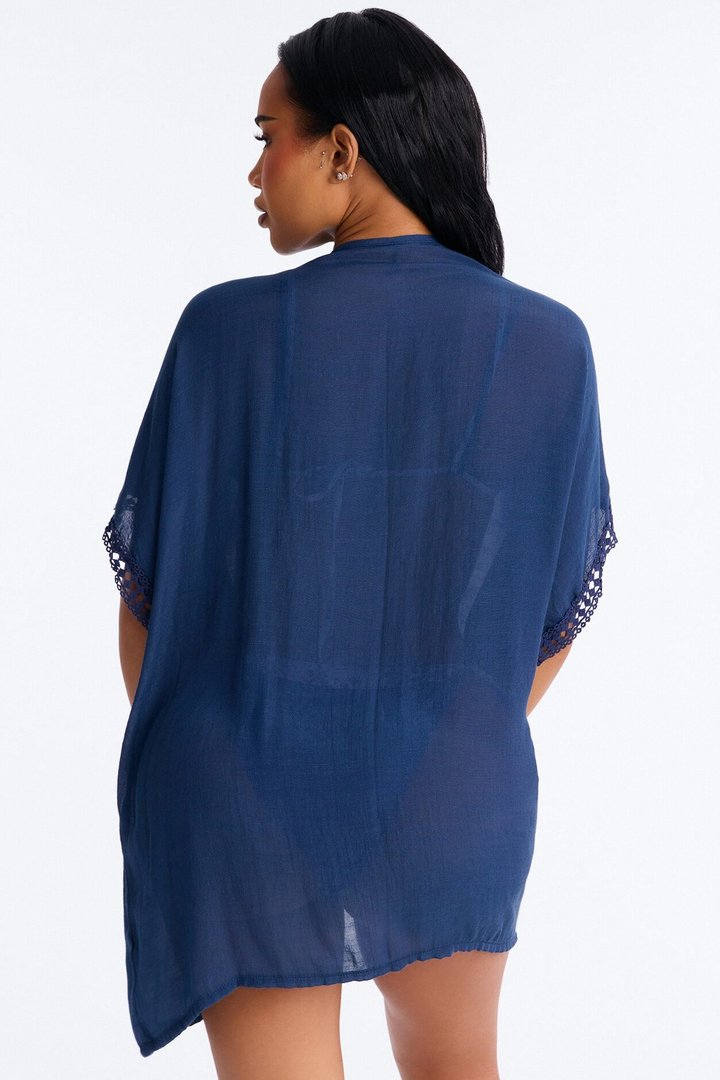 Off Duty Linen Swim Cover Up Shirt - Navy