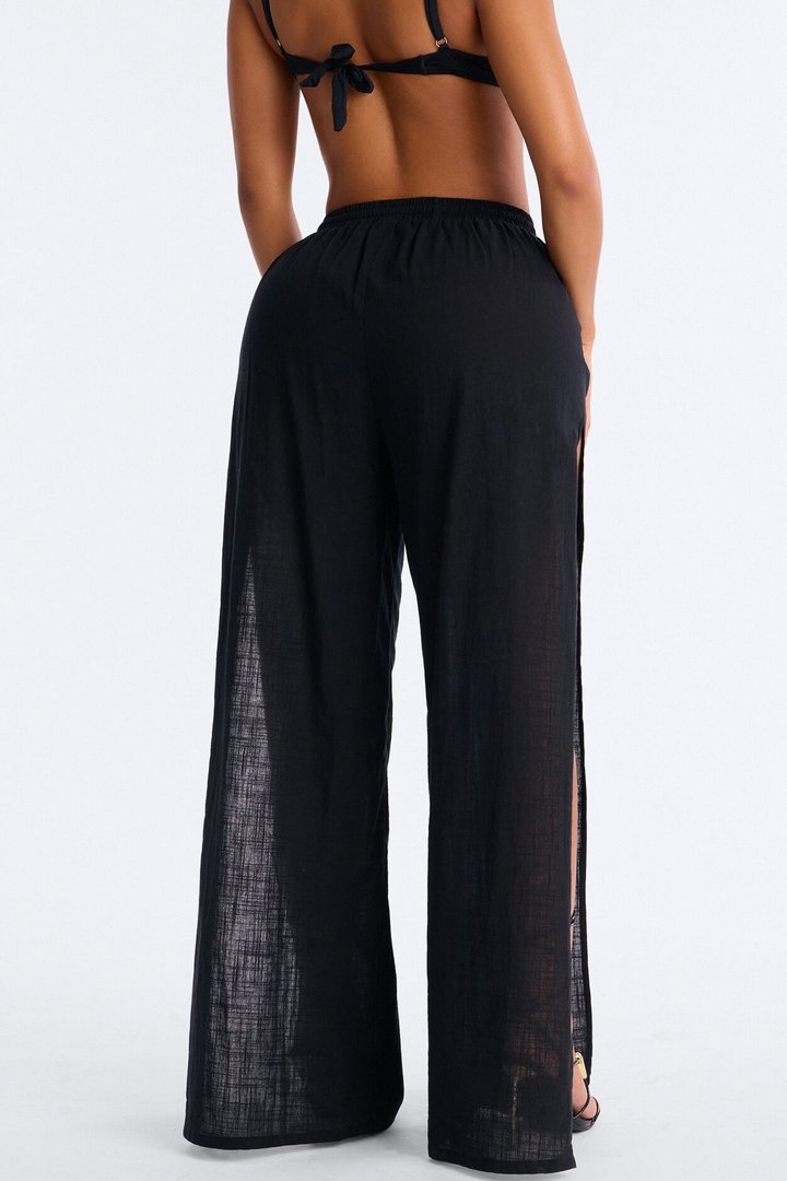 Kamila High Slits Cover Up Pants - Black