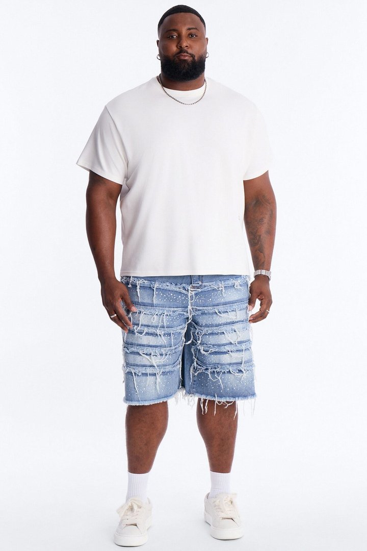 Relaxed Jeweled Havoc Denim Short - Light Wash