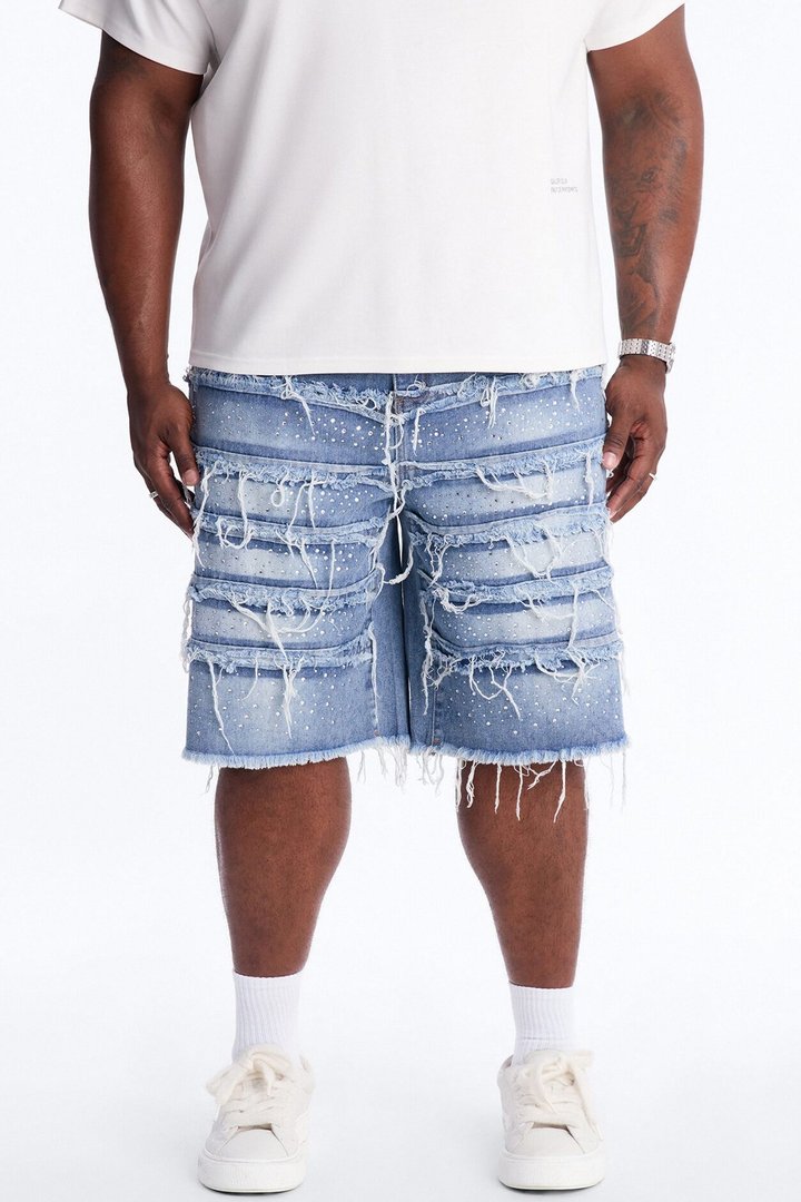 Relaxed Jeweled Havoc Denim Short - Light Wash
