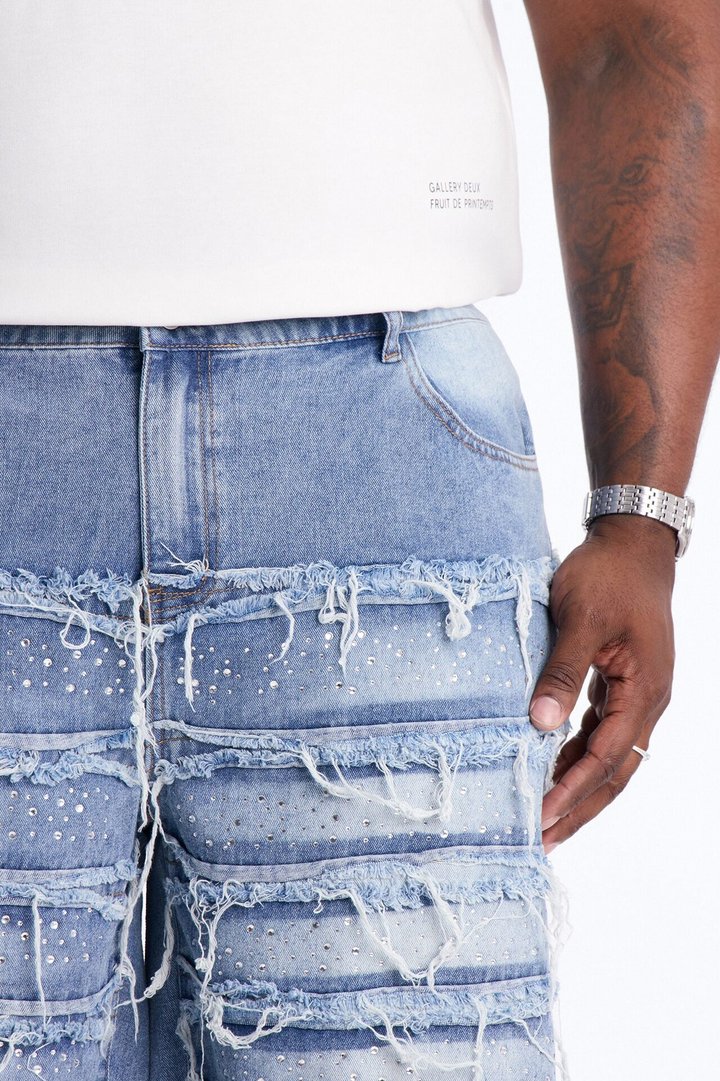 Relaxed Jeweled Havoc Denim Short - Light Wash