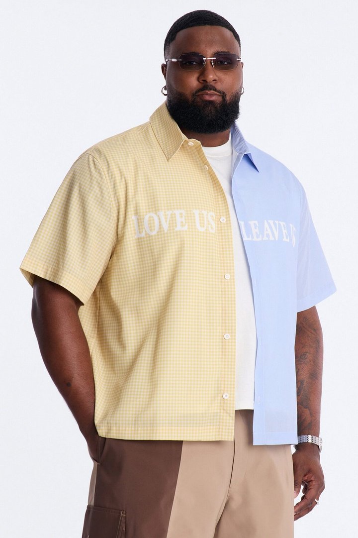 Relaxed Split Button Up Shirt - Yellow