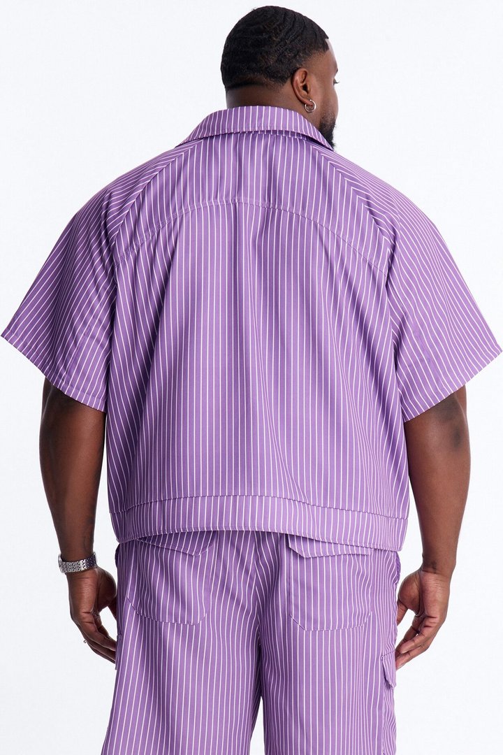 Boxy Cropped Desert Dunes Striped Button Up Shirt - Purple