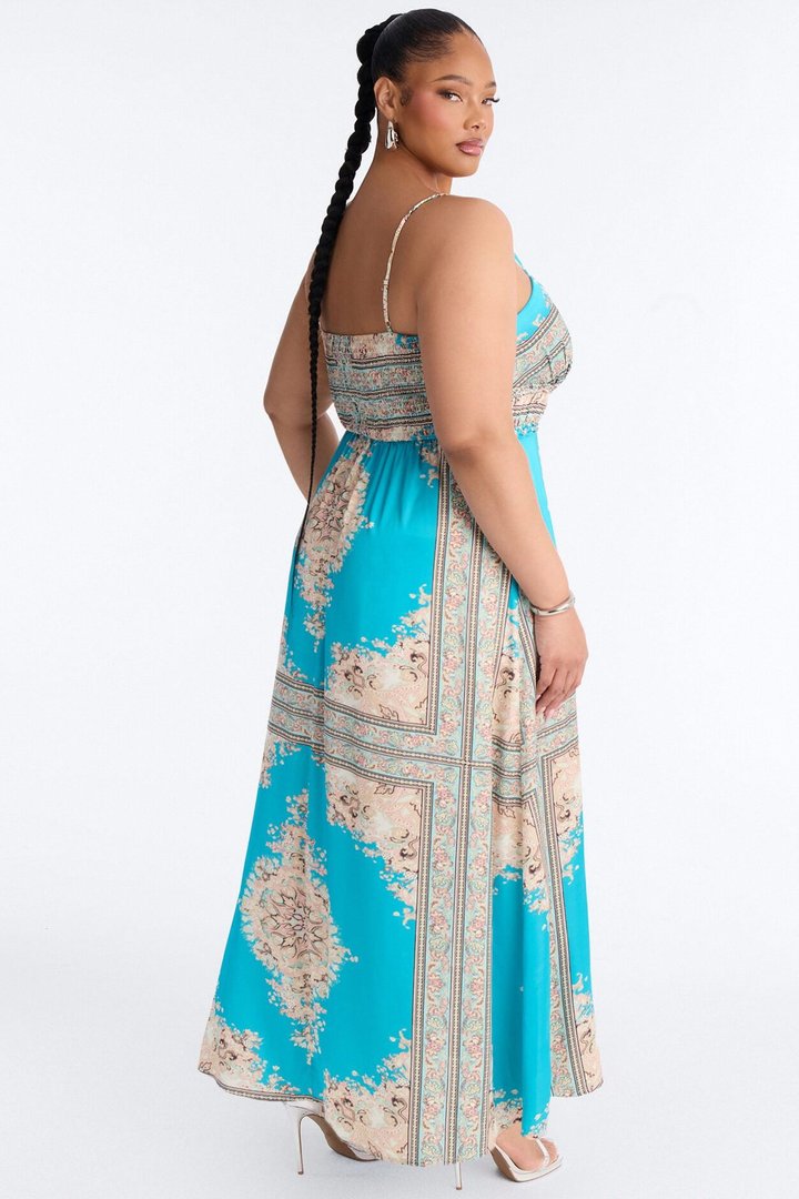 Hannah Printed Satin Maxi Dress - Blue/combo