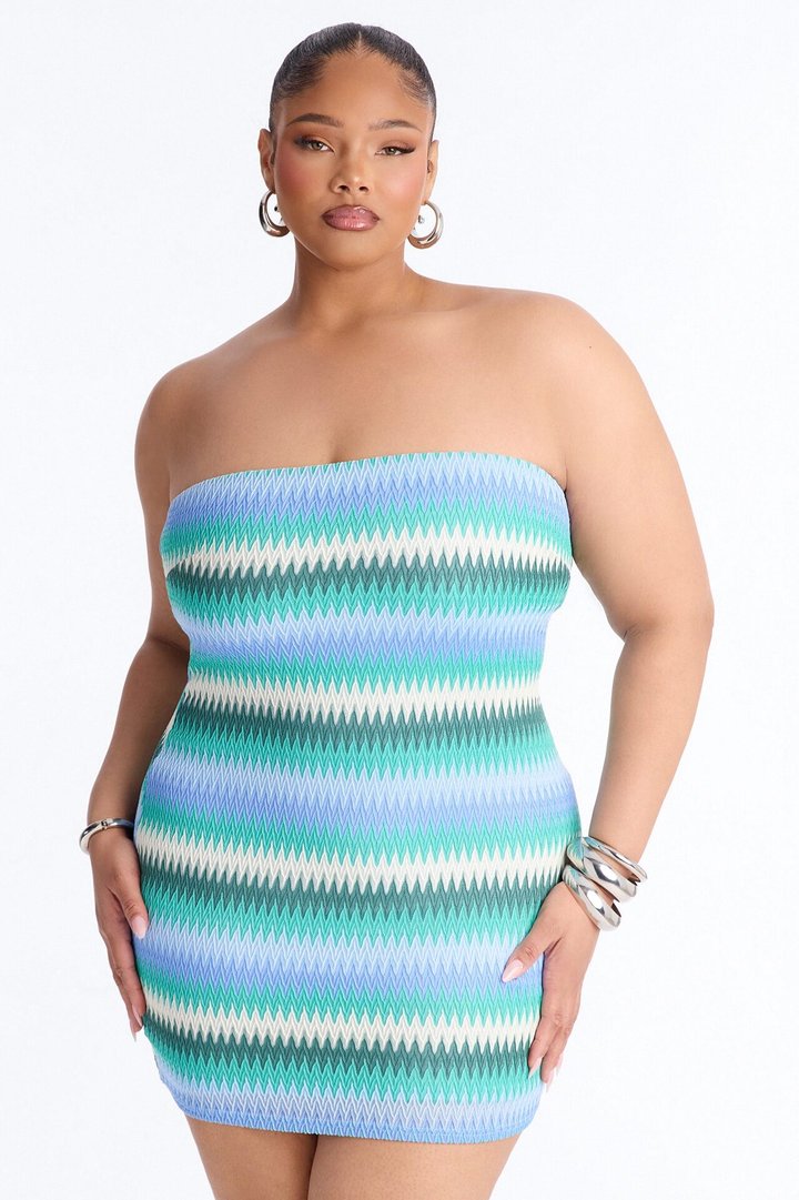 Booked And Beachy Chevron Crochet Mini Dress - Blue/combo