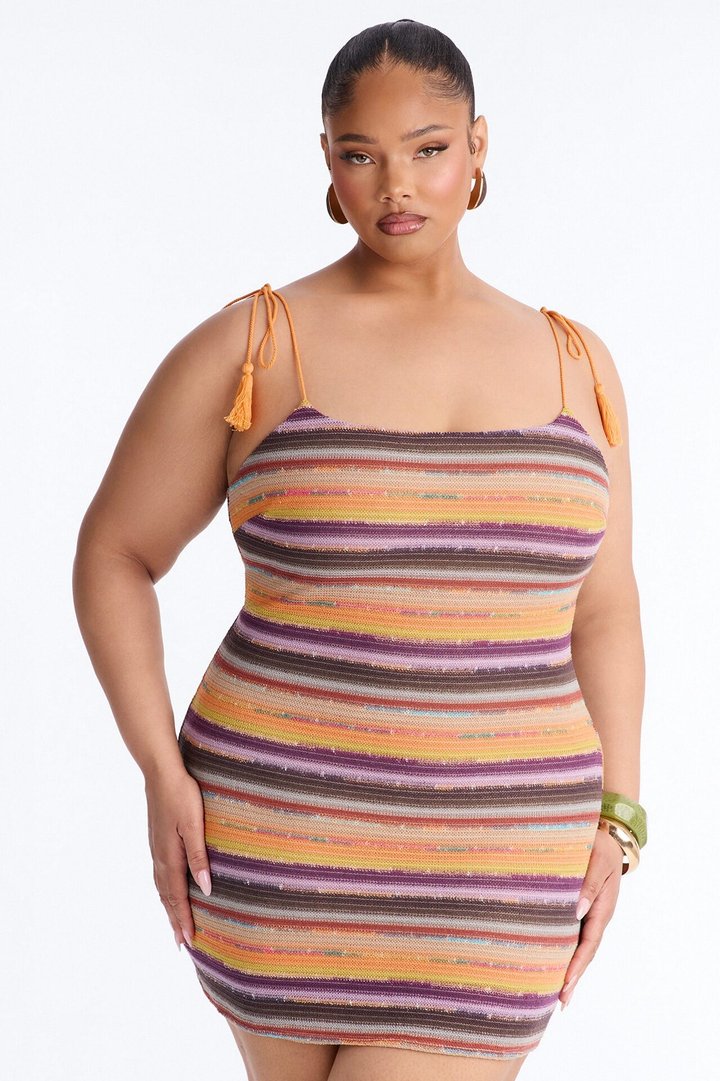 Sunset Lover Striped Crochet Mini Dress - Orange/combo