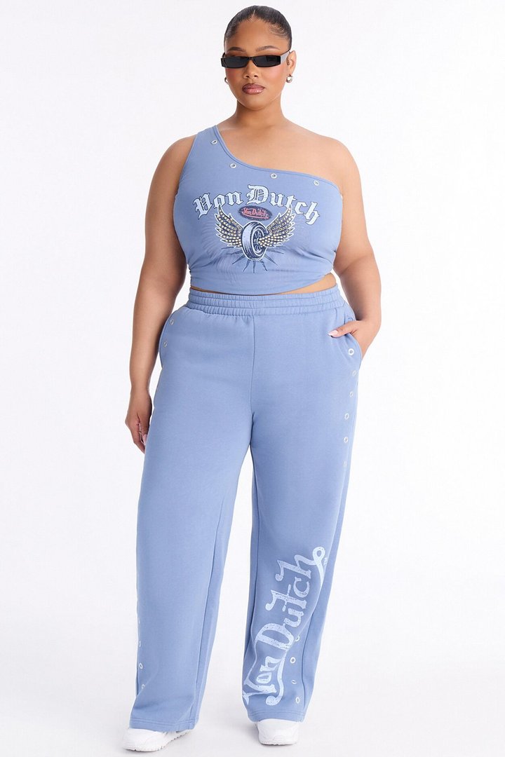 Von Dutch One Shoulder Studded Tank Top - Light Blue