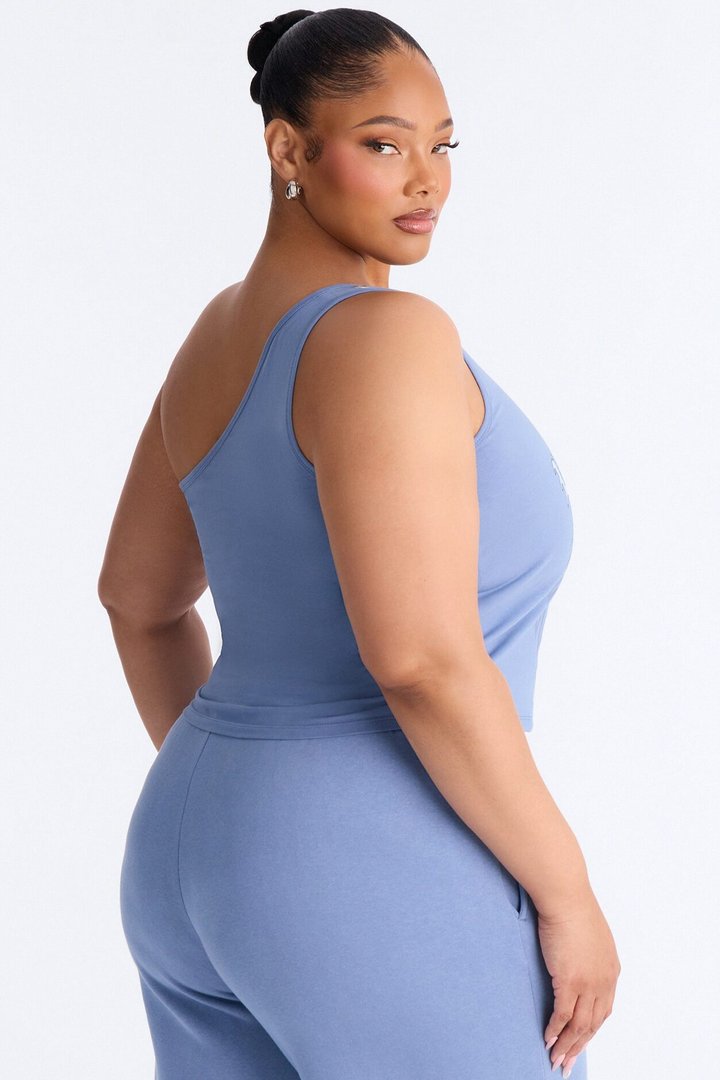 Von Dutch One Shoulder Studded Tank Top - Light Blue