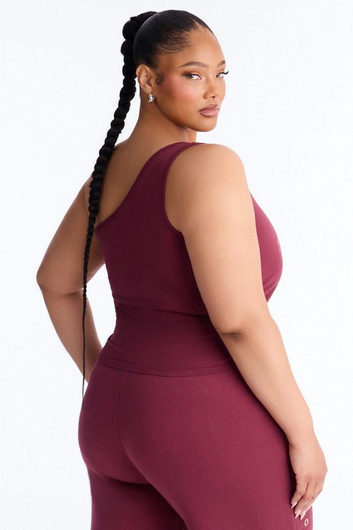 Von Dutch Studded One Shoulder Tank Top - Burgundy