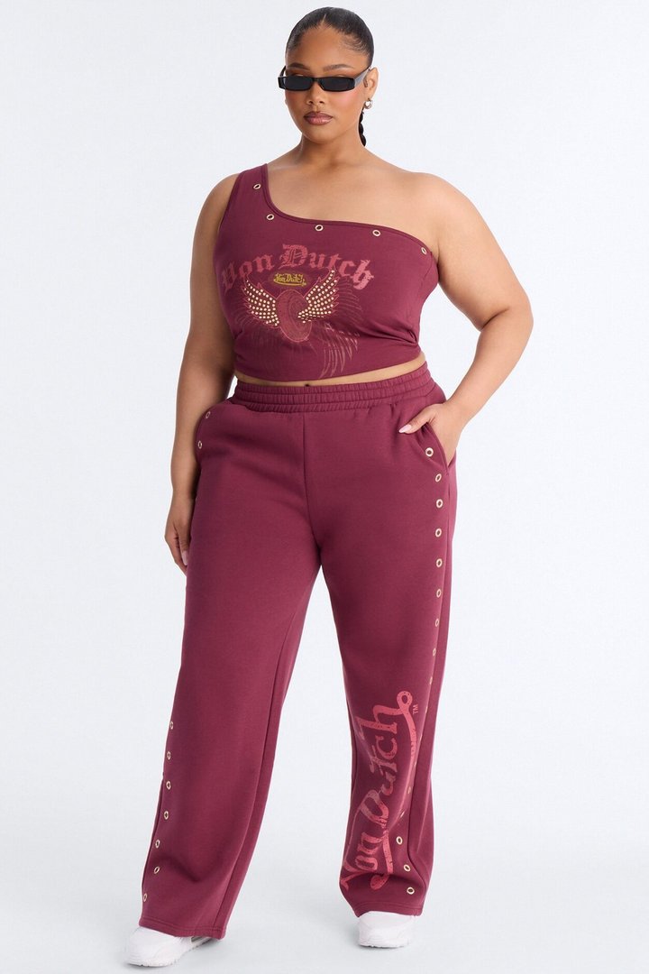 Von Dutch Rocker Wide Leg Pant With Grommets - Burgundy