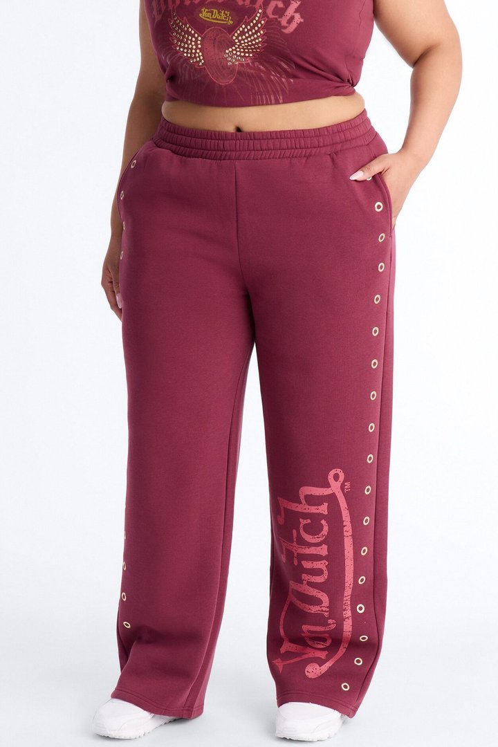 Von Dutch Rocker Wide Leg Pant With Grommets - Burgundy