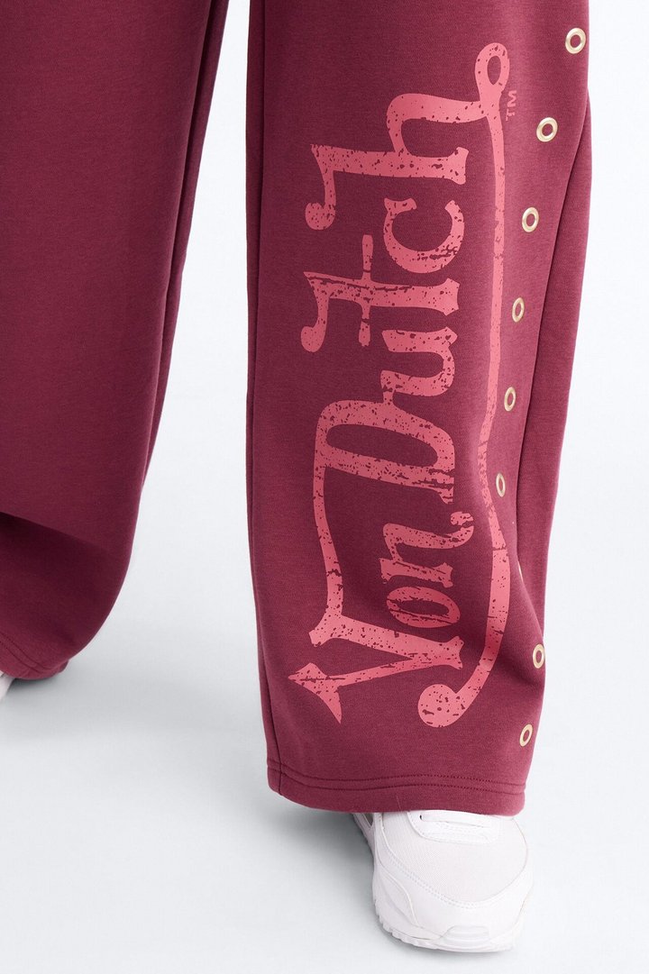 Von Dutch Rocker Wide Leg Pant With Grommets - Burgundy