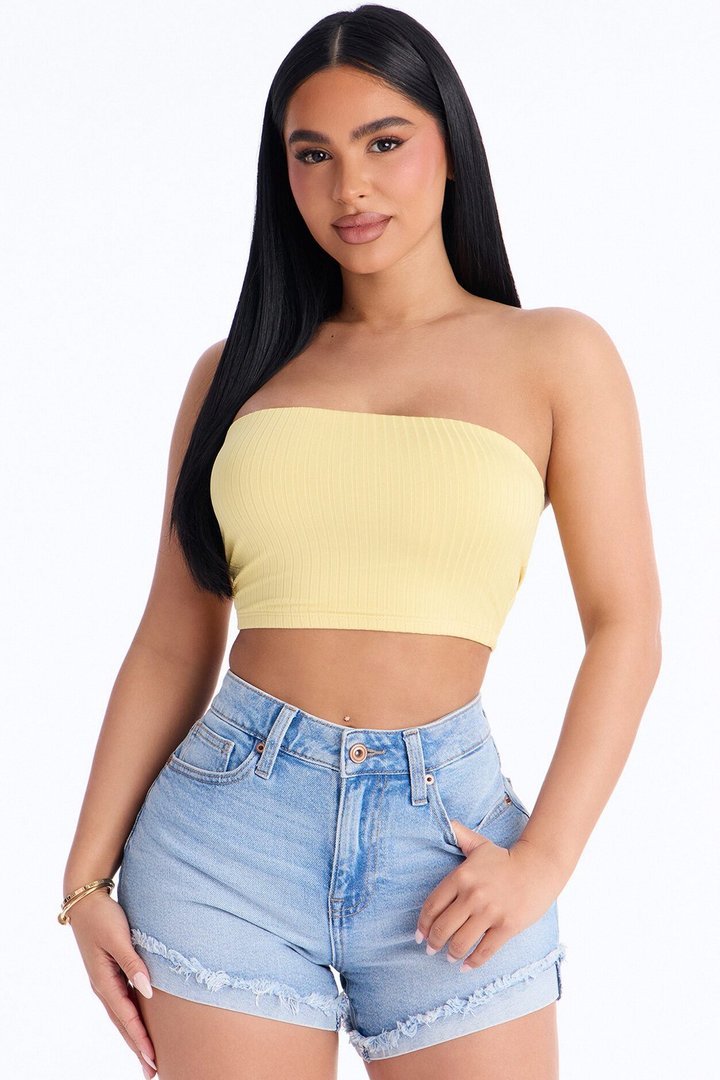 Masha Double Lined Ribbed Tube Top - Butter Yellow