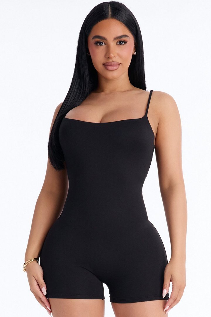 Full Form Double Layer Biker Short Romper - Black