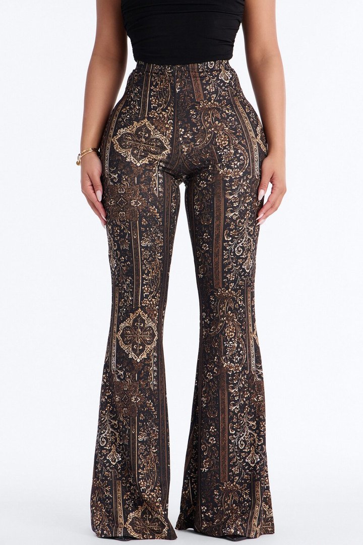 Boho Dreams Abstract Paisley Flare Pant - Brown/combo