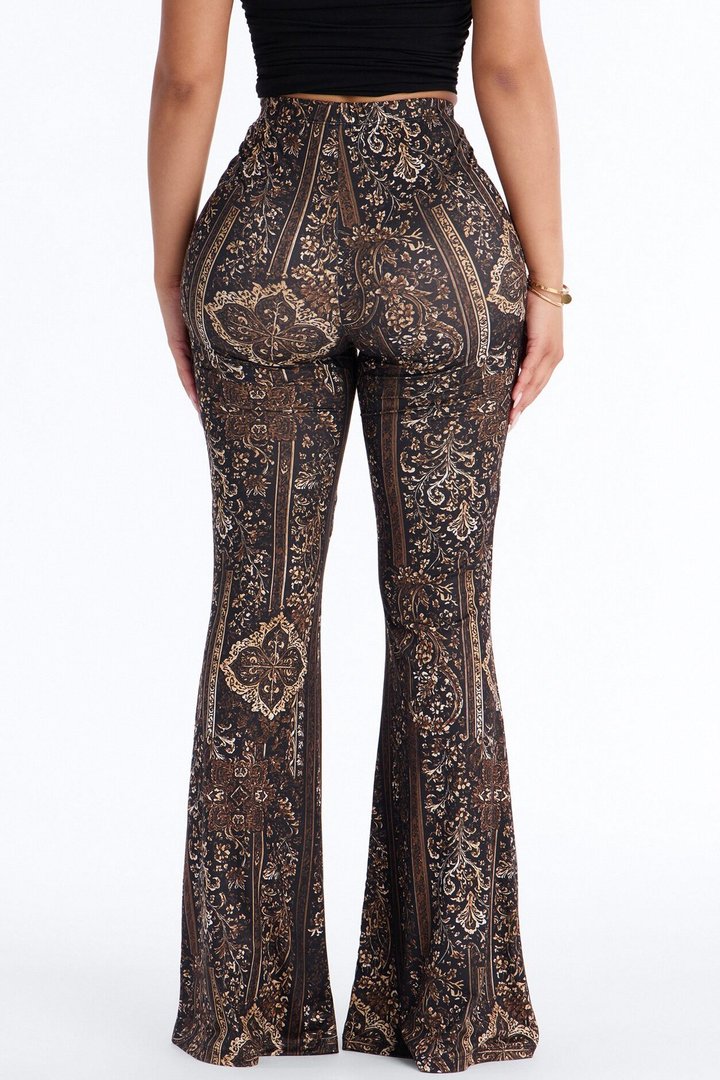 Boho Dreams Abstract Paisley Flare Pant - Brown/combo