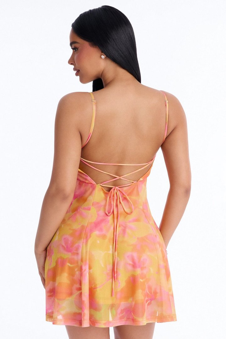 Talia Floral Mesh Mini Dress - Yellow/combo