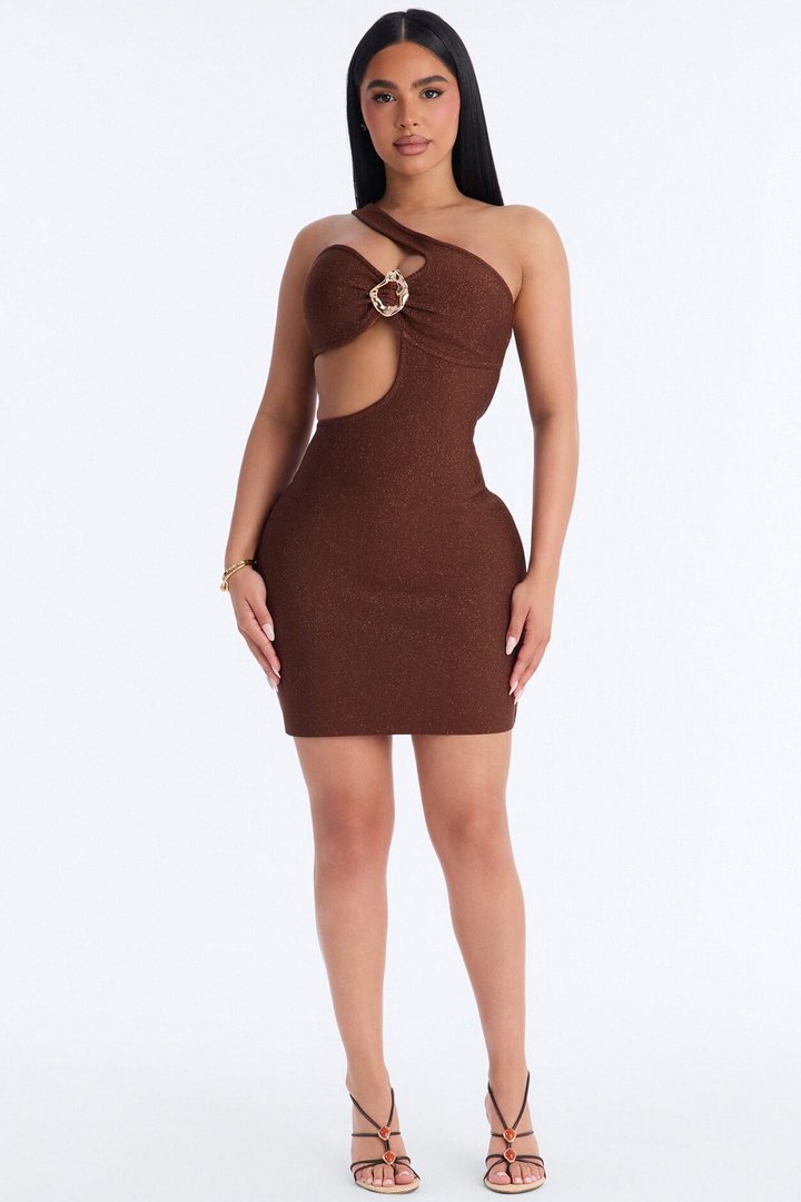 Talia Sleeveless Metallic Mini Dress - Bronze