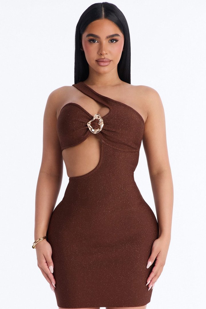 Talia Sleeveless Metallic Mini Dress - Bronze