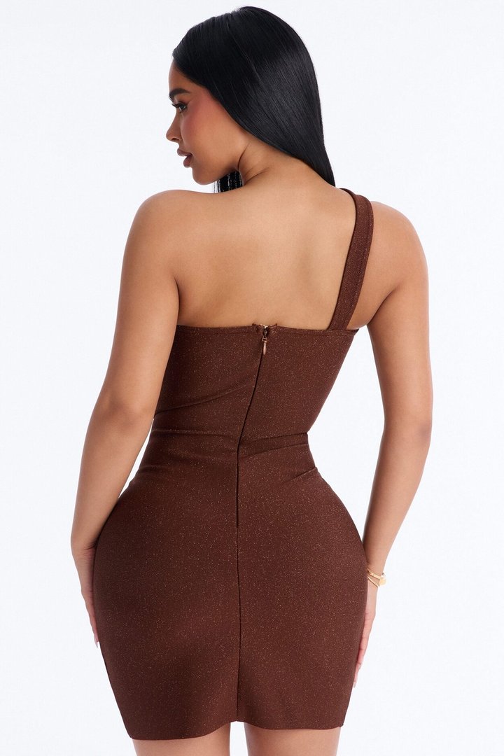 Talia Sleeveless Metallic Mini Dress - Bronze