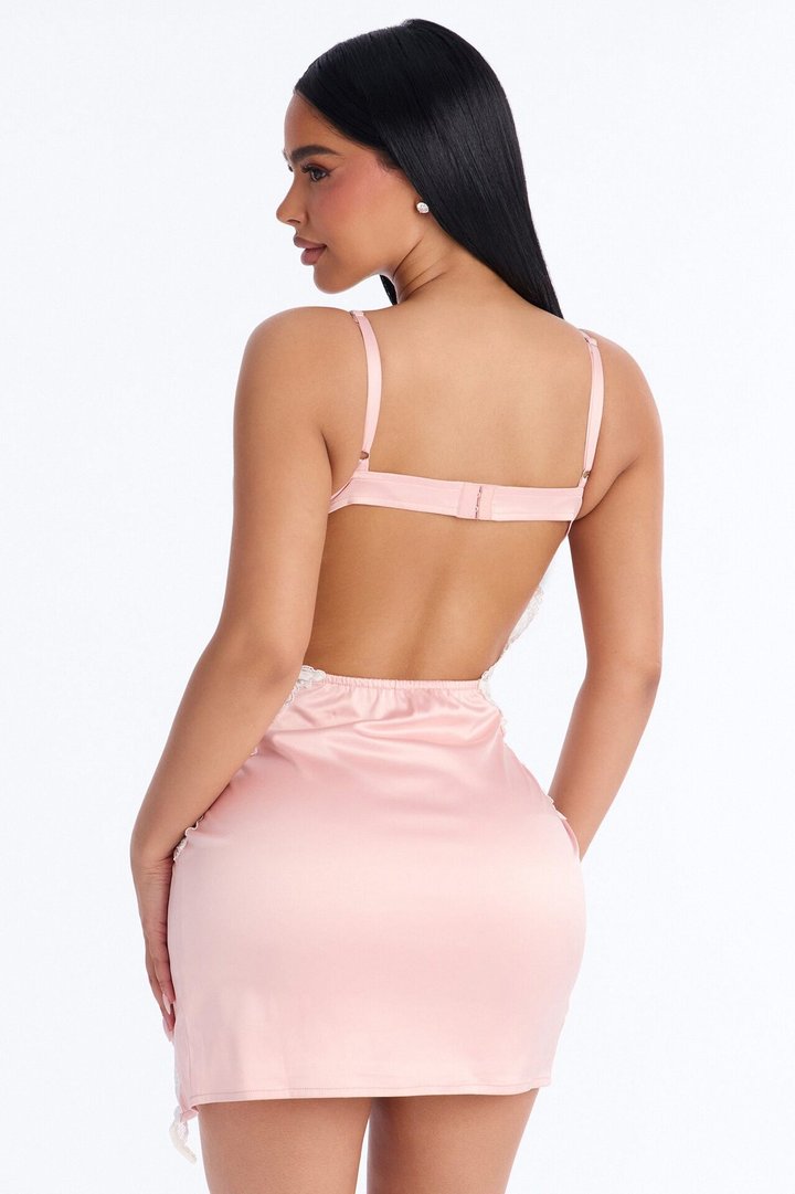 After Hours Lace Trim Satin Mini Dress - Pink