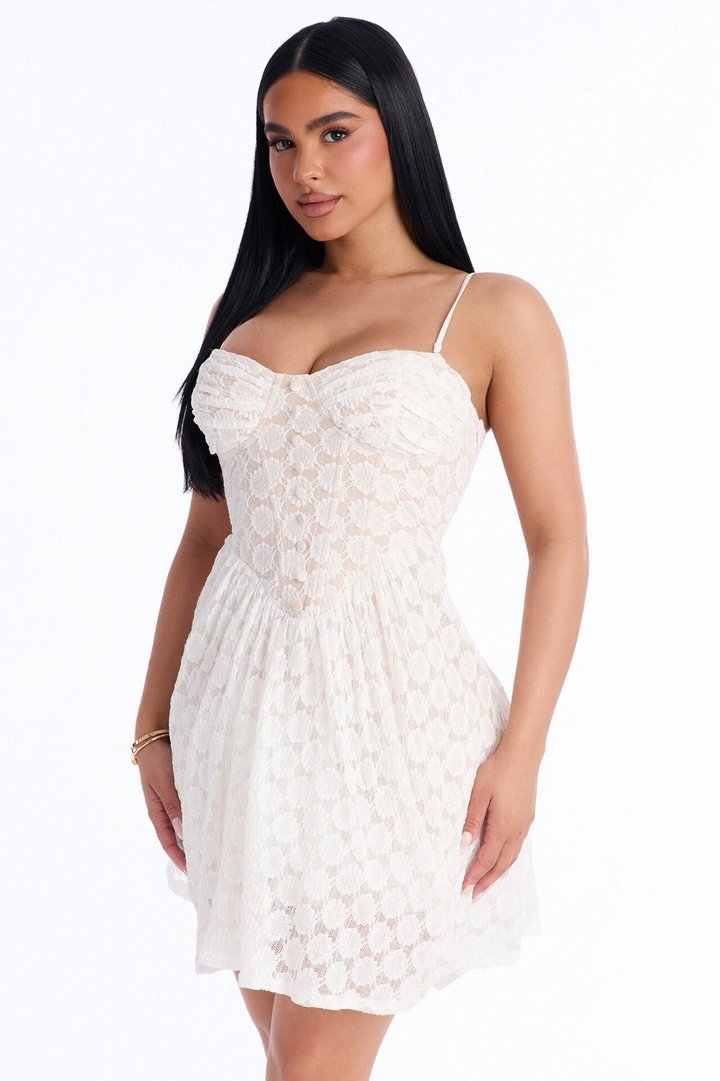 Quinn Corset Waist Lace Mini Dress - Ivory