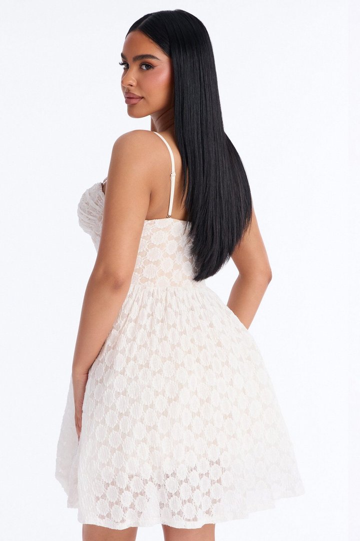 Quinn Corset Waist Lace Mini Dress - Ivory
